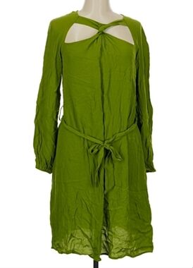 Green Cutout Tie Waist Dress M